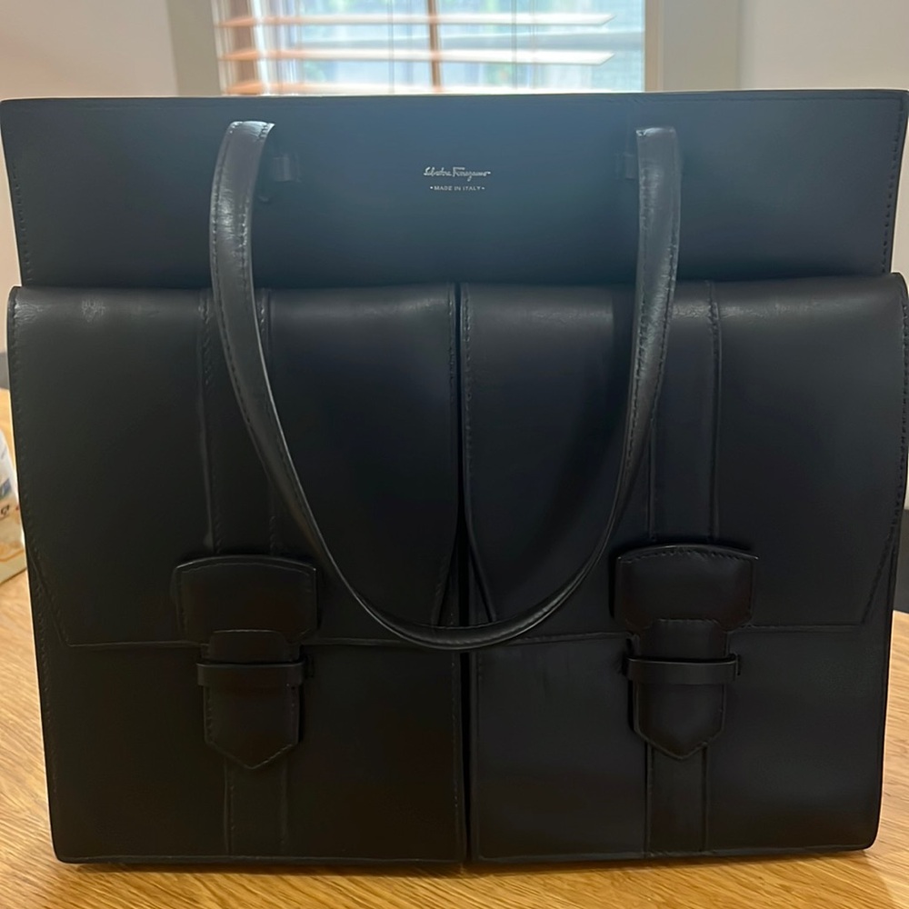 Salvatore Ferragamo black leather tote purse